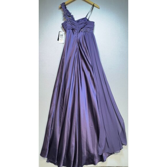 NW Nightway Women's 1 Shoulder Maxi Formal Gown Dress Sleeveless Size 10 Purple - Picture 2 of 12